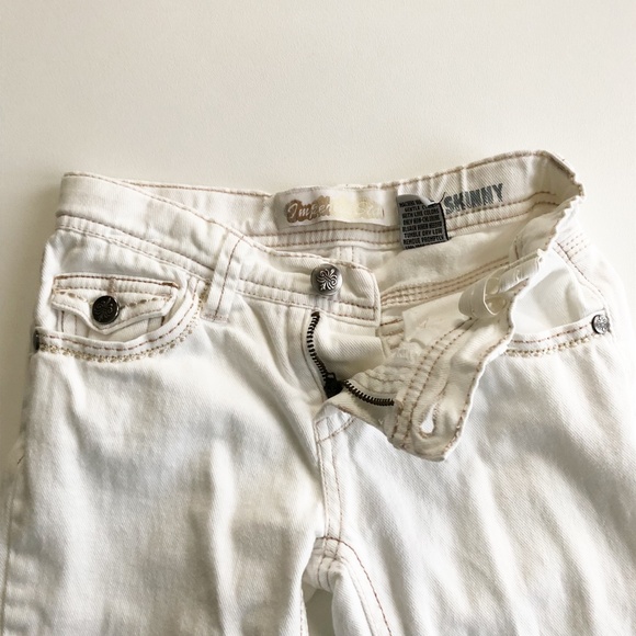 Imperial Star White Denim Jeans Back Flap Pocket Adjustable Waist Sz 7 - Picture 2 of 8